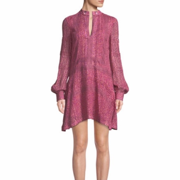 Derek Lam 10 Crosby Floral Mini Shift Dress with Lace Inserts in Pink Metallic - Picture 5 of 14